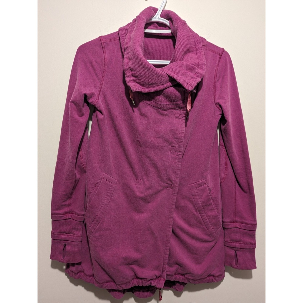 LULULEMON Womens Pink Gratitude Wrap Snap Up‎ Asymmetrical Sweater Jacket Size 6
